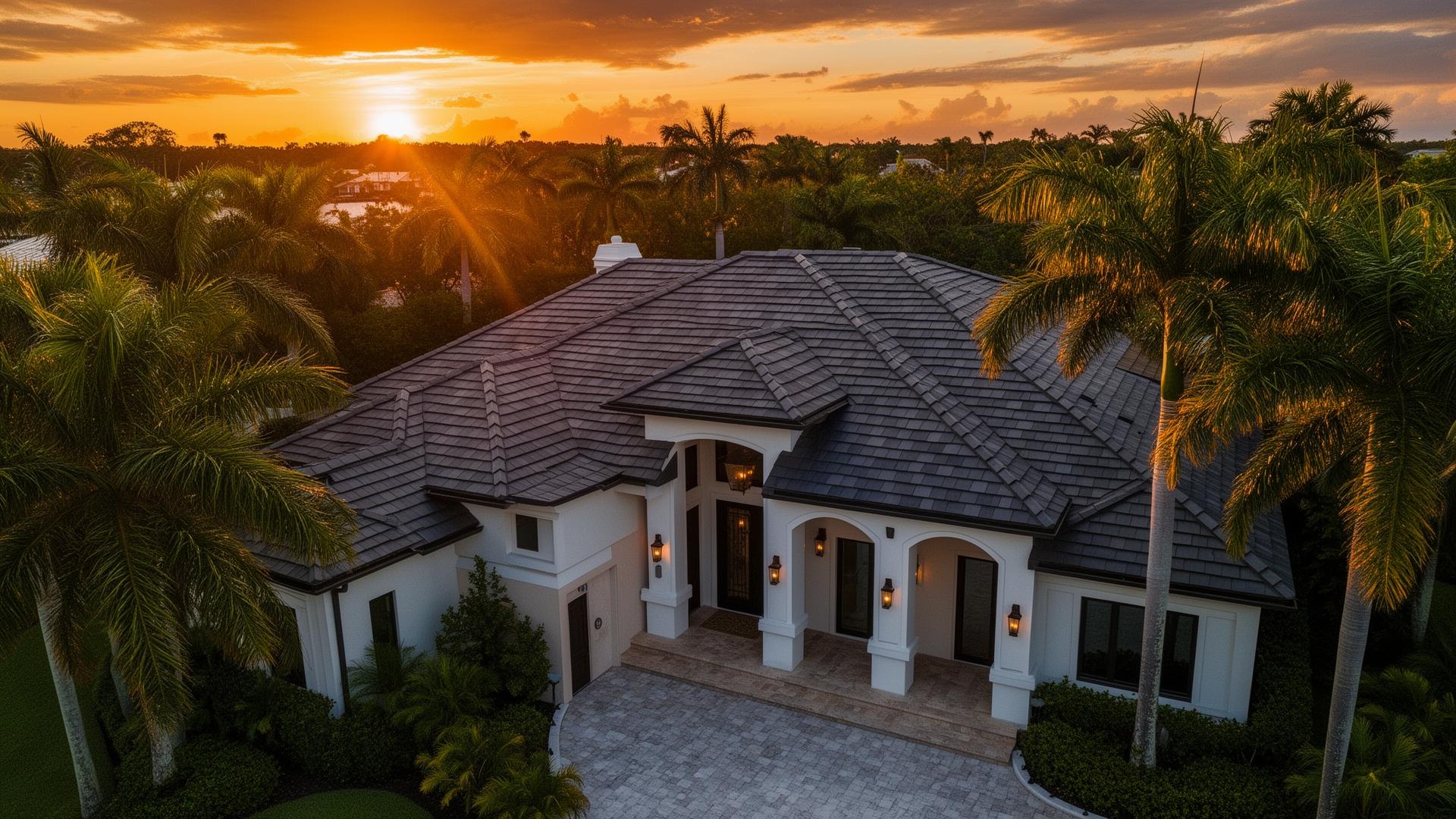 Aerial view of a roof replacement in Clearwater, Florida